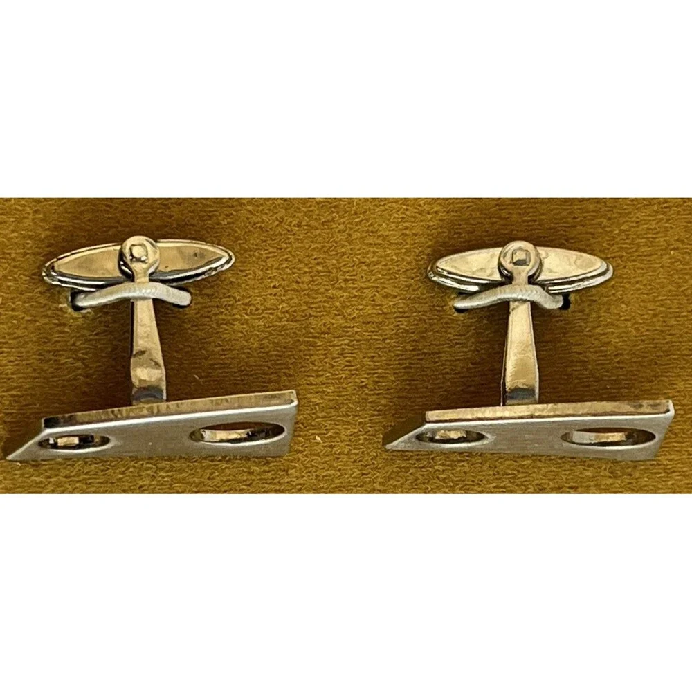 Vtg MCM Clewco Stainless Steel Cufflinks Shiny Silver Tone Geometric England NIB